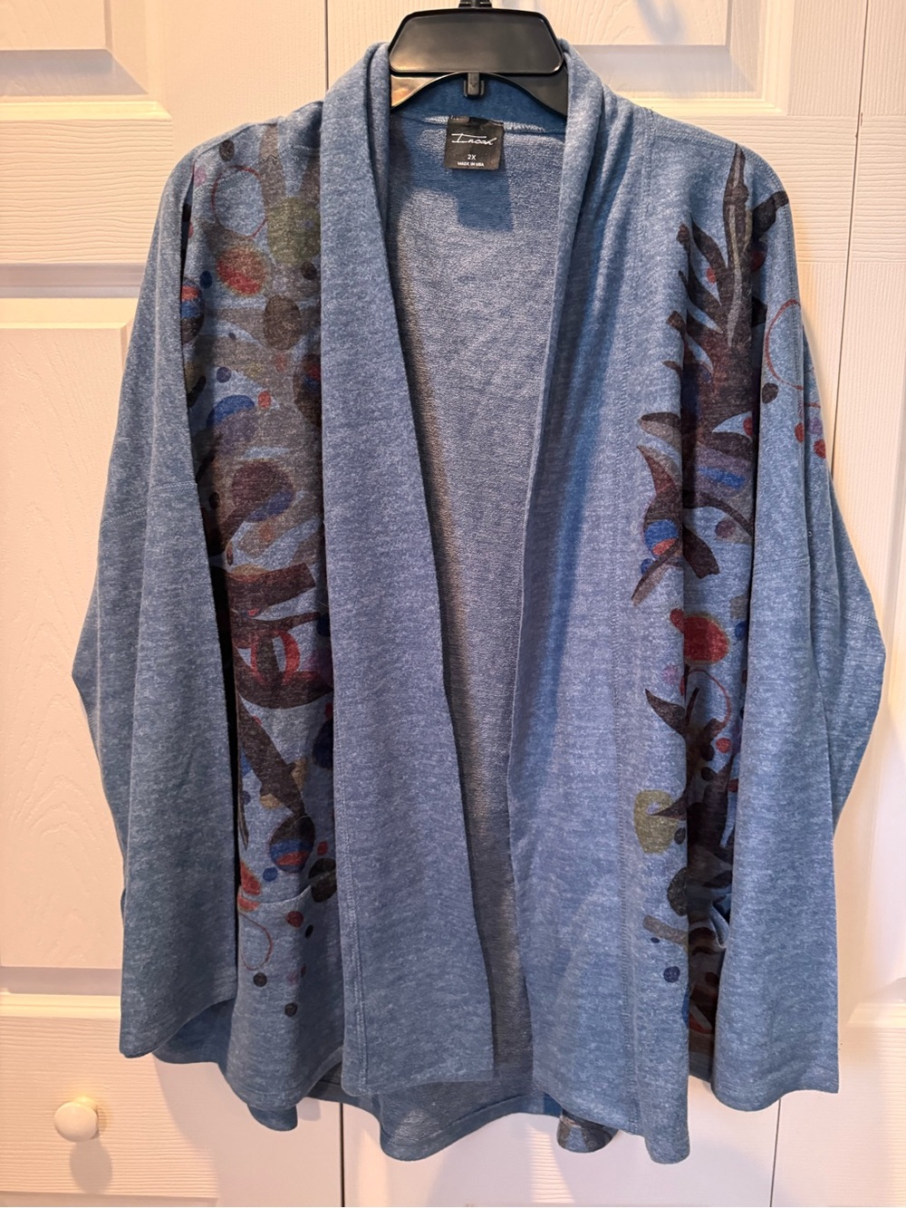 # Blue 2X Open-Front Floral Cardigan by Inoah